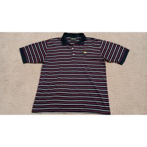 Masters Collection Polo Mens Medium Navy Striped Short Sleeve 100% Cotton